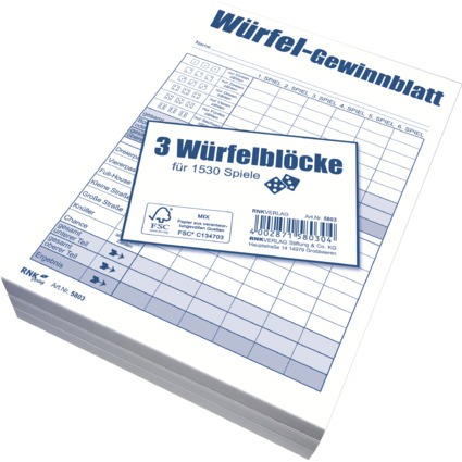 RNK Verlag Bloc-notes pour jeu de ds, bloc, format A6, de 3