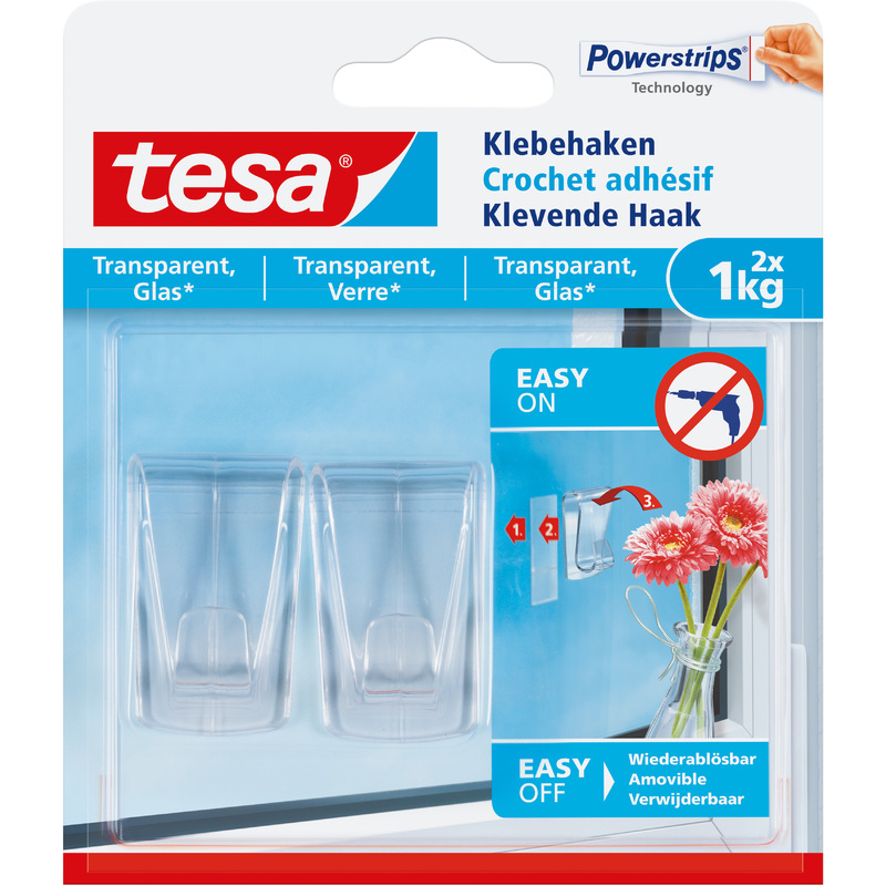 tesa Powerstrips Crochet adhésif pour verre, transparent 77735-00000-00 bei   günstig kaufen