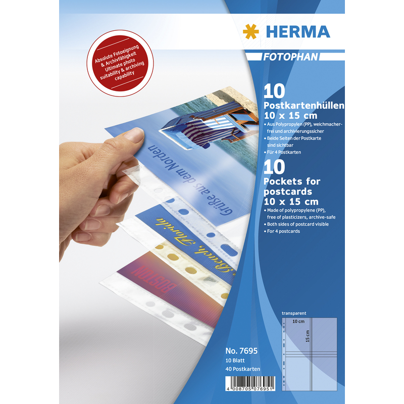 HERMA pochette pour carte postale, pour cartes 10 x 15 cm 7695 bei