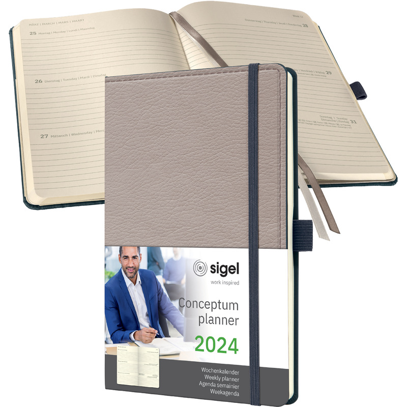 Sigel Conceptum A5 agenda semainier 2024 couverture rigide - taupe Sigel