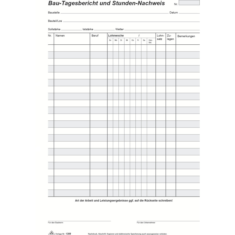 Rnk Verlag Vordruck Bau Tagesbericht Und Stundennachweis 1308 Bei Fr Officeb2b Ch Gunstig Kaufen Mit unserem bautagesbericht pdf erstellen sie bautagesberichte in nullkommanichts. rnk verlag vordruck bau tagesbericht und stundennachweis