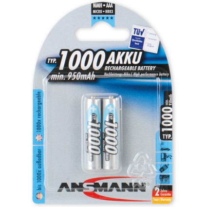 ANSMANN Pile rechargeable NiMH Premium, Micro AAA, 1.000 mAh