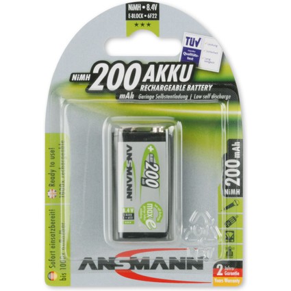 ANSMANN Pile rechargeable NiMH maxE, bloc E 9V, 200 mAh
