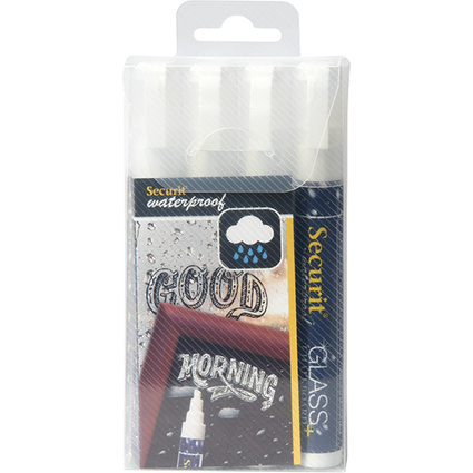 Securit Feutre-craie WATERPROOF MEDIUM, tui de 4, blanc