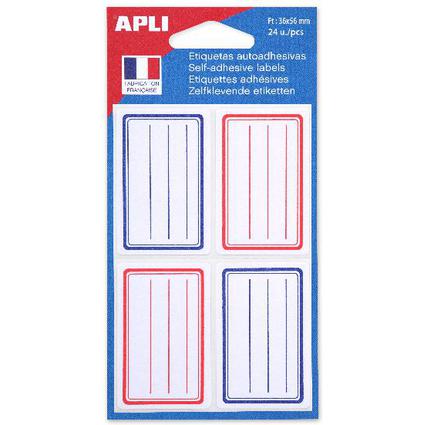 APLI Etiquettes pour livre, rouge/bleu, 36 x 56 mm, lignes
