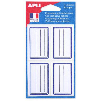 APLI Etiquettes pour livre, blanc/bleu, 36 x 56 mm, lignes