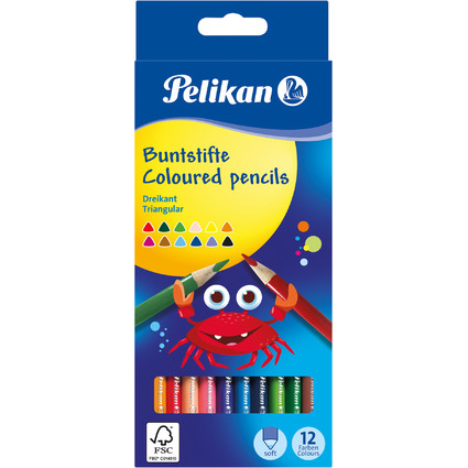 Pelikan Crayons de couleur triangulaires minces, tui en