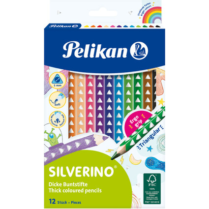 Pelikan Crayon de couleur triangulaire SILVERINO gros, tui