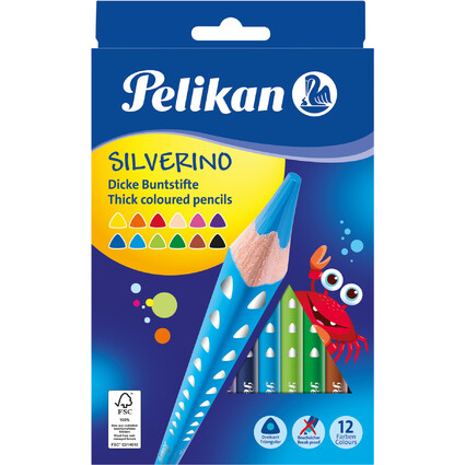 Pelikan Crayon de couleur triangulaire SILVERINO gros, tui