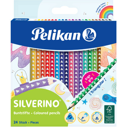Pelikan Crayon de couleur triangulaire SILVERINO fin, tui