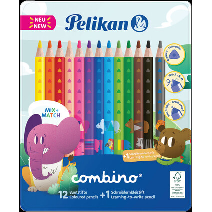 Pelikan Crayon de couleur combino, tui en mtal de 12