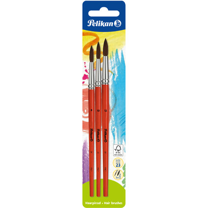 Pelikan Set de pinceaux  poils fins, 3 pices, assorti