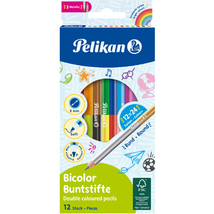Pelikan Crayons de couleur Bicolor, rond, tui en carton de