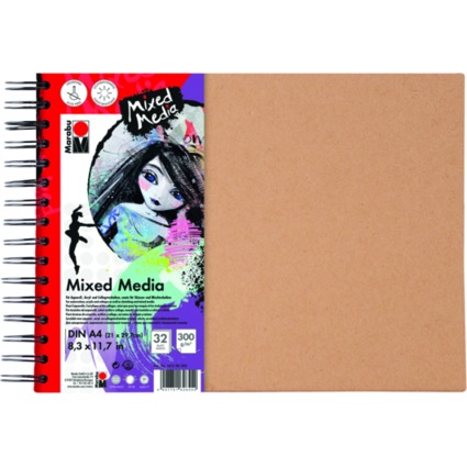 Marabu Cahier  spirale "Mixed Media", format A4, 300 g/qm,