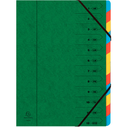 EXACOMPTA Trieur, A4, carton, 12 compartiments, vert