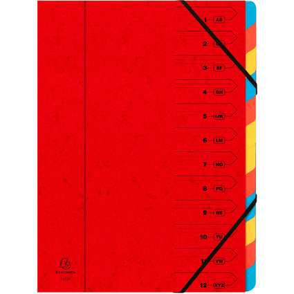 EXACOMPTA Trieur, A4, carton, 12 compartiments, rouge