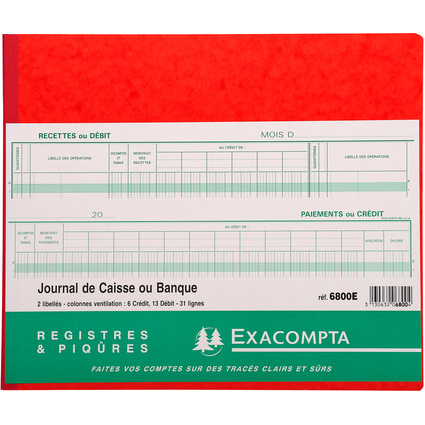 EXACOMPTA Piqre "Journal de caisse ou banque" 270 x 320 mm