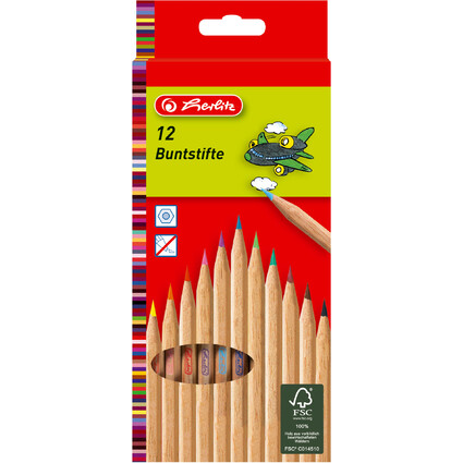 herlitz Crayons de couleur, tui de 12, bois naturel