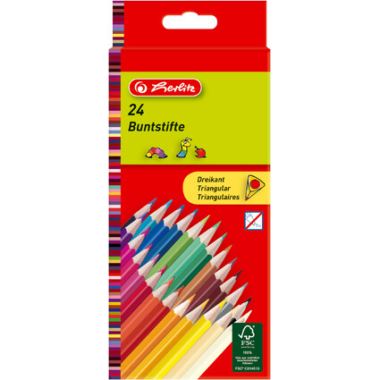 herlitz Crayons de couleur triangulaires, tui carton de 24