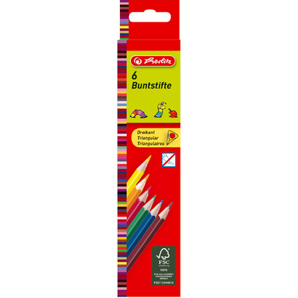 herlitz Crayons de couleur triangulaires, tui carton de 6