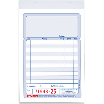 herlitz Bloc de formulaires "bloc de facture", A6, 2 x 50