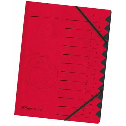 herlitz Trieur easyorga, A4, carton, 12 compartiments, rouge