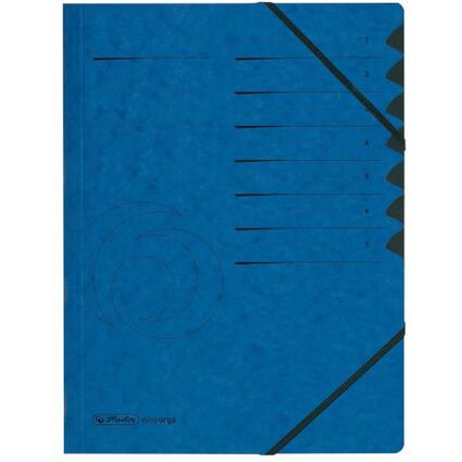 herlitz Trieur easyorga, A4, carton, 7 compartiments, bleu