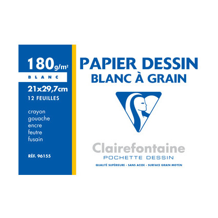 Clairefontaine Papier dessin "Blanc  Grain", 210 x 297 mm