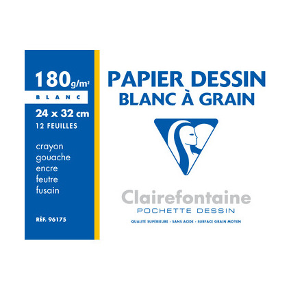 Clairefontaine Papier dessin "Blanc  Grain", 240 x 320 mm
