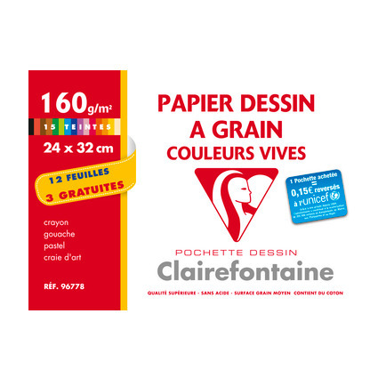 Clairefontaine Papier dessin " Grain" couleur, pack promo