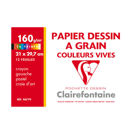 Clairefontaine Papier dessin " Grain", A4, couleurs vives
