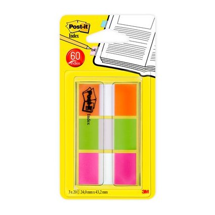 Post-it Marque-pages Index, 25,4 x 43,2 mm, 3 couleurs