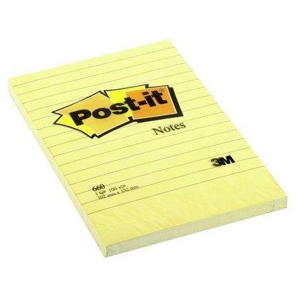 Post-it Bloc-note adhsif, 102 x 152 mm, lign, jaune
