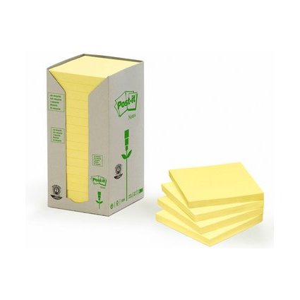 Post-it Bloc-note adhsif Recycling, 76 x 76 mm, jaune