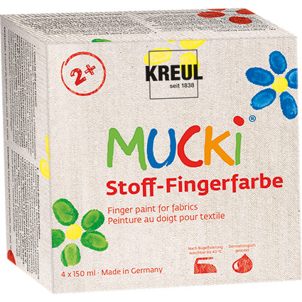 KREUL Peinture au doigt pour textile "MUCKI", kit de 4