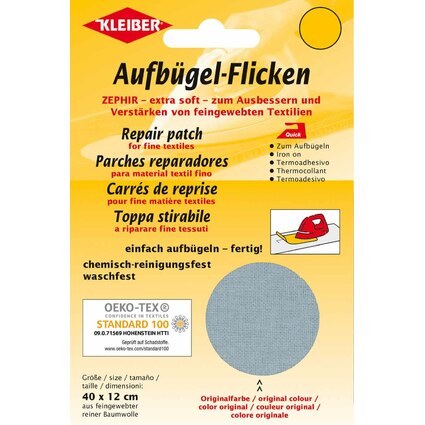 KLEIBER Patch thermocollant Zephir, 400 x 120 mm, gris clair