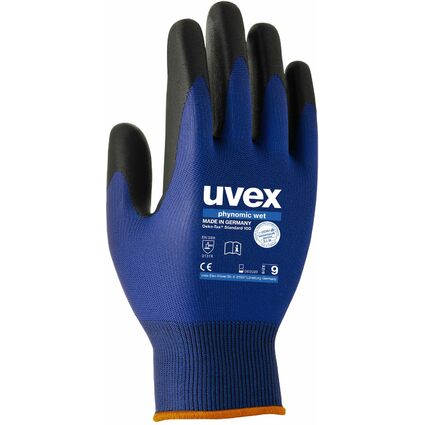 uvex Gants de travail phynomic wet, T. 10, bleu/anthracite